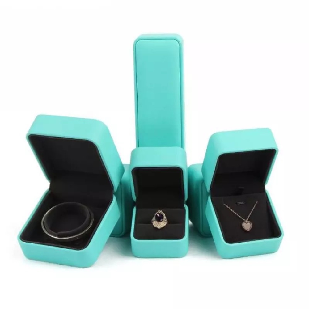 Teal FA Leather Silver Line Diamont Ring Box